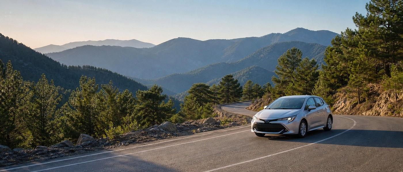 Hybrid rental car in the Troodos Mountains, Cyprus